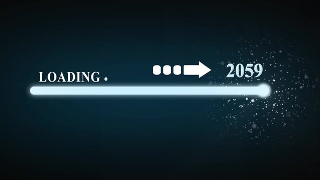 Futuristic Loading Bar Animation with Glowing Progress Indicator and Year 2059 Text digital animation