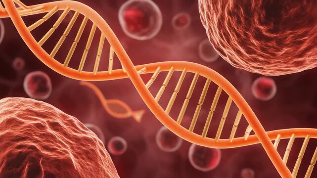Explore the fascinating world of genetics with twisting DNA strands revealing complex biological structures