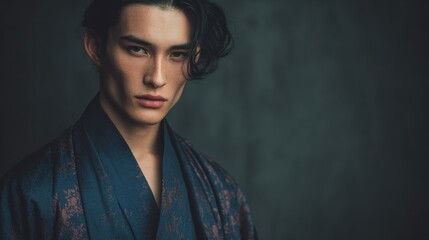 Handsome Asian Man in Modern Japanese Haori Portrait