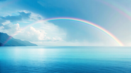 Vibrant Rainbow Over Serene Ocean Horizon
