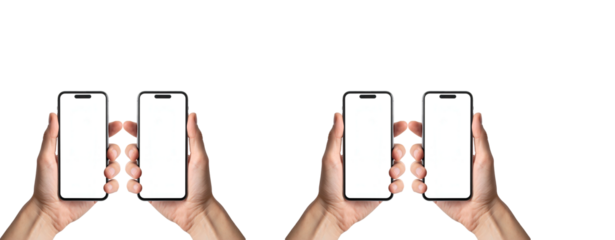 Hand holdibg a modern  smart phone with blank white screen