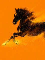 Running horse flowing golden particle style