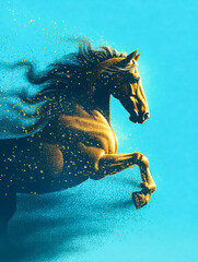Running horse flowing golden particle style