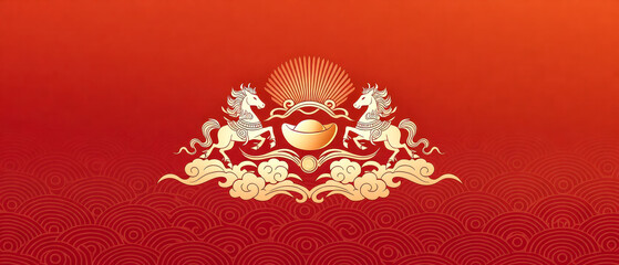 Two horses and gold ingot combination New Year fortune poster