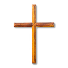Holy Christian wooden cross isolated on transparent background for religious memorial