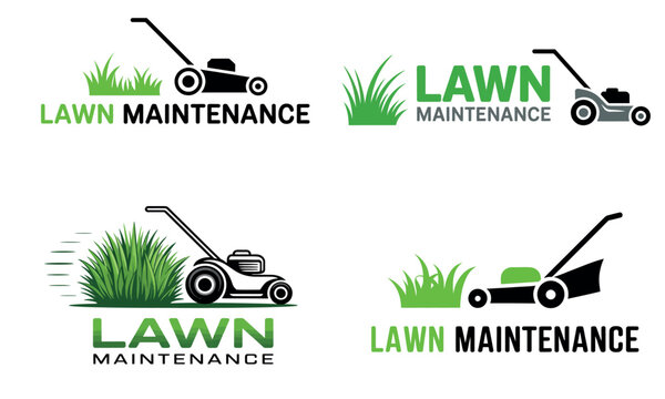 Lawn maintenance service logo with mower illustration
