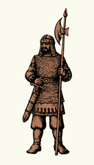 Obraz premium Vector drawing. Old brave warrior