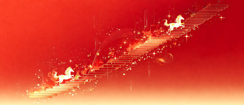 Year of the Horse career blessing golden particle poster climbing the ladder