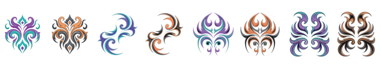 Fototapeta premium Colorful tribal swirl ornament symbol illustration set 