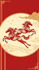 Exquisite paper carving of the Year of the Horse running New Year red poster