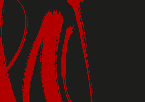 Bold red ink brush strokes on black background creating expressive abstract art, ideal for modern design, minimal visuals, and artistic concepts.