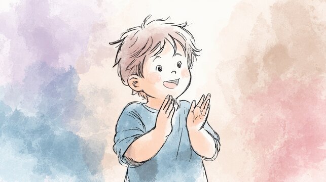 Cheerful child clapping hands in colorful pastel background,,Children Holidays
