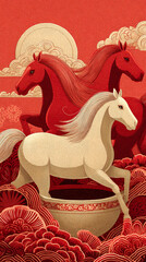 Year of the Horse New Year festive poster background