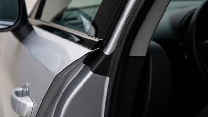 Modern car interior with sleek door and dashboard design.
