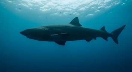 Obraz premium Majestic shark swimming in clear blue ocean waters