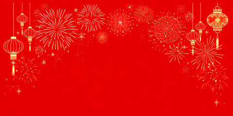 Chinese traditional new year festival lanterns fireworks celebration decoration background