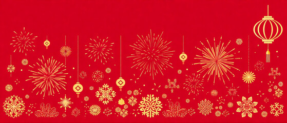 Chinese traditional new year festival lanterns fireworks celebration decoration background
