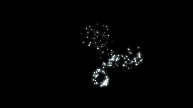 Twinkling stars animation featuring fast glitter line motion, glowing light trails, white cartoon blinking stars, flat vector doodle sparkle effect on clean black screen background in 4K