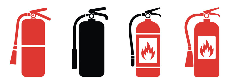 Fire safety icon, fire extinguisher vector symbol for emergency preparedness
