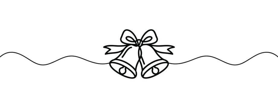 Wedding bells illustration, hand-drawn sketch of two bells tied with a ribbon bow. vector