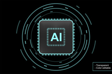 AI Processor Chip with Digital Futuristic HUD Interface