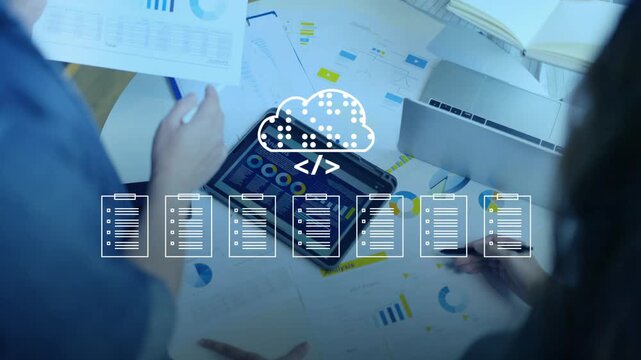 Document Management System DMS cloud computing Artificial Intelligence AI learning, Developer training a machine learning model cloud-based data documents stored on a secure cloud network.