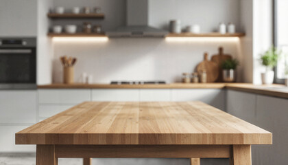 Fototapeta premium Modern Minimalist Kitchen Island with Wooden Tabletop