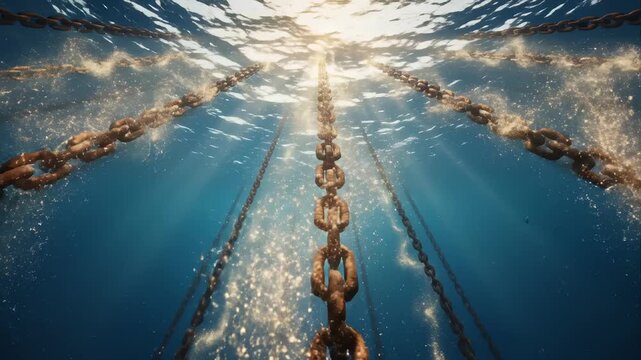 Ocean Chains Underwater Light Beams Concept Footage