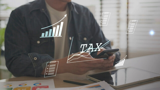 Federal Income Tax IRS Digital tax filing Tax return financial planning analyzing  data revenue deductions filing income tax online payment mobile app Business tax management 