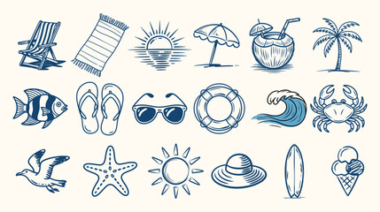 Hand-Drawn Tropical Beach Doodle Vector Pack – Summer Ocean Icons for Vacation, Apparel & Creative Design © Pro Smart Guide