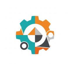 Colorful gear shaped logo with triangle and circle elements combined