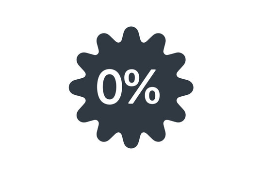 Dark blue starburst icon displaying zero percent with white text