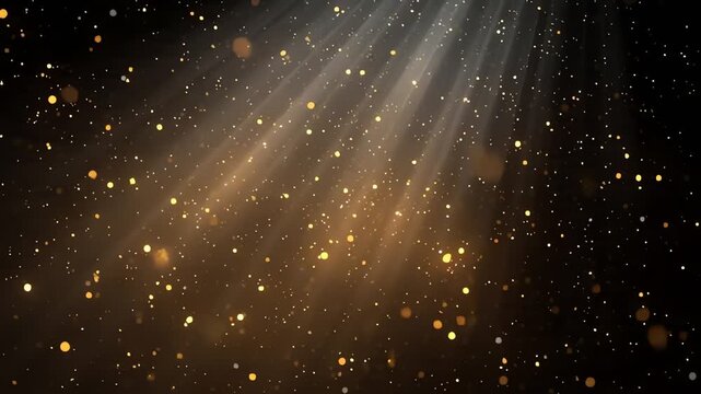 Gold Sparkling Lights Falling and Shining in Dark Background