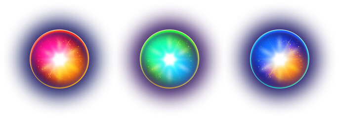 A shiny 3d render of colorful glass spheres reflecting light like crystal bubbles in a transparent blue tech design illustration