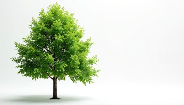 Rich green deciduous alder tree stands alone on clean white background. Simple plant with many leaves and branches. Suitable for nature, botany, or eco themes.