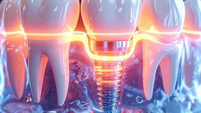 Dental implant model showcasing the structure and integration with surrounding teeth.