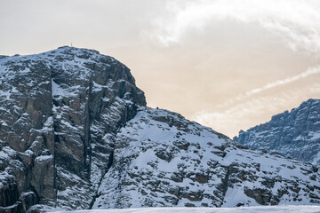 Rugged Snowy Alpine Terrain with Rocky Mountain Formations in Swiss Landscape