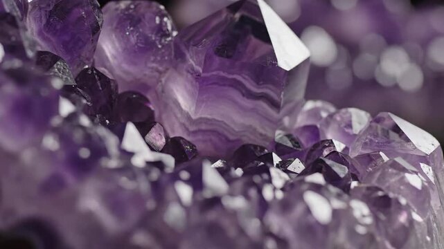 Close up of a regal amethyst crystal cluster
