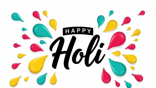 Holi colorful greeting typography animation with flowing paint drops for festival celebration background banner digital poster and social media promotional design