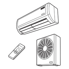 Split Air Conditioner Indoor and Outdoor Unit Outline Vector Illustration