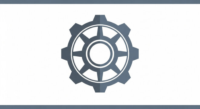 Gray gear icon with white outline on dark gray background
