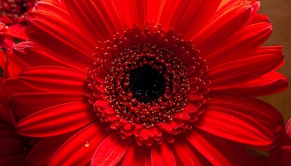 Vibrant Red Gerbera Flower Closeup Macro.