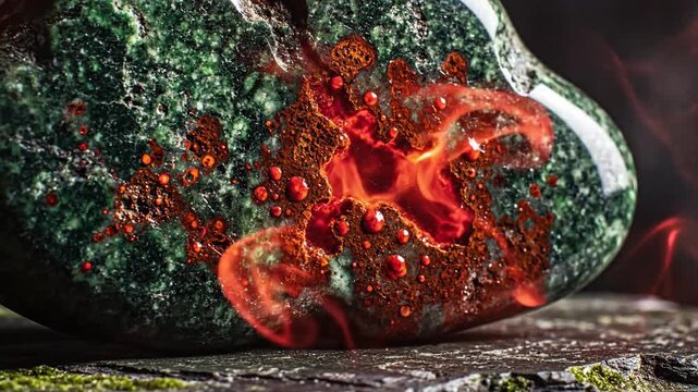 Close-up of a Bloodstone Gem with Red Energy Pulses