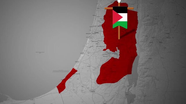 Palestinian territory map visualization featuring flag symbol animation