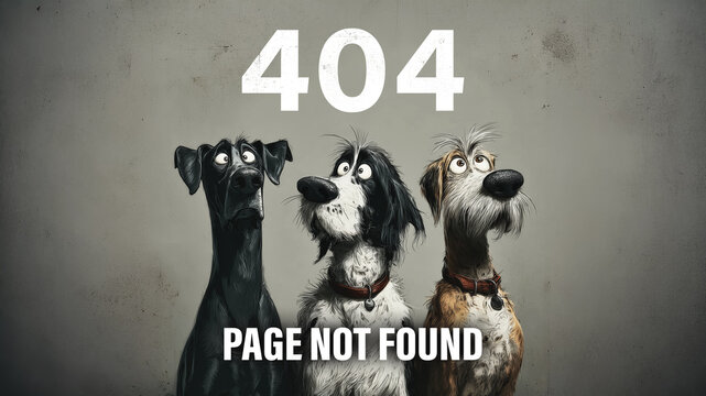 404 - Page not found - Funny dogs in front of a wall