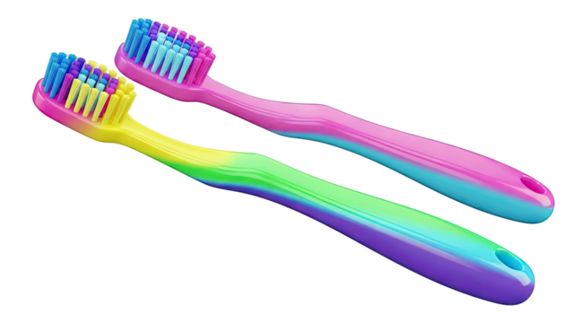 Two colorful gradient toothbrushes on a white background - Powered by Adobe