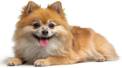 Obraz premium Cute Pomeranian dog with a happy expression, isolated on white background
