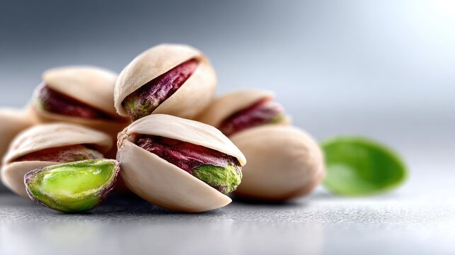 Close-Up of Pistachio Nuts with Green Kernel and Open Shells