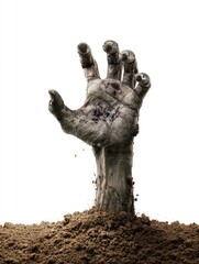Obraz premium Zombie Hand Rising from Ground Isolated on White Background