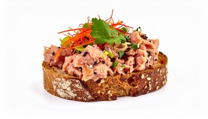 Fresh raw tuna tartare on toast with green garnish